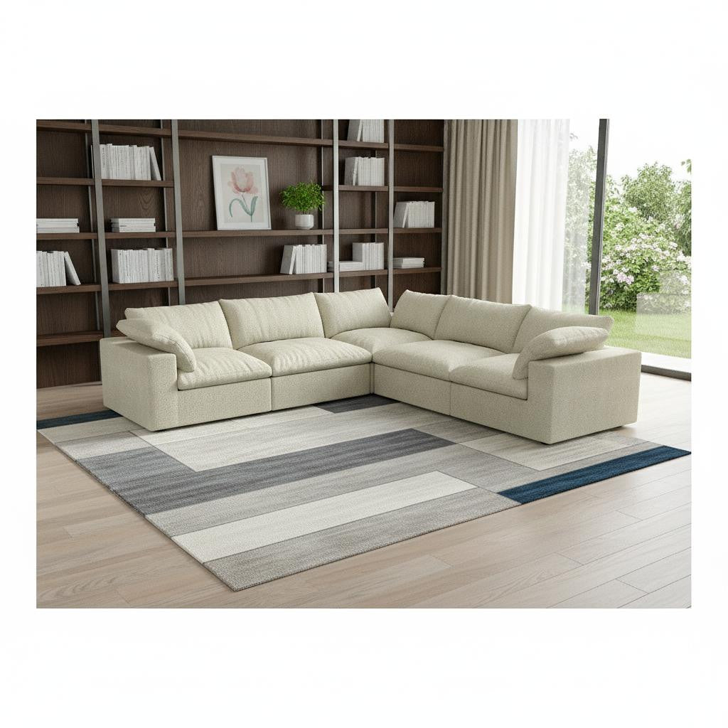 Khaki Linen Blend L Shaped Five Piece Corner Sectional