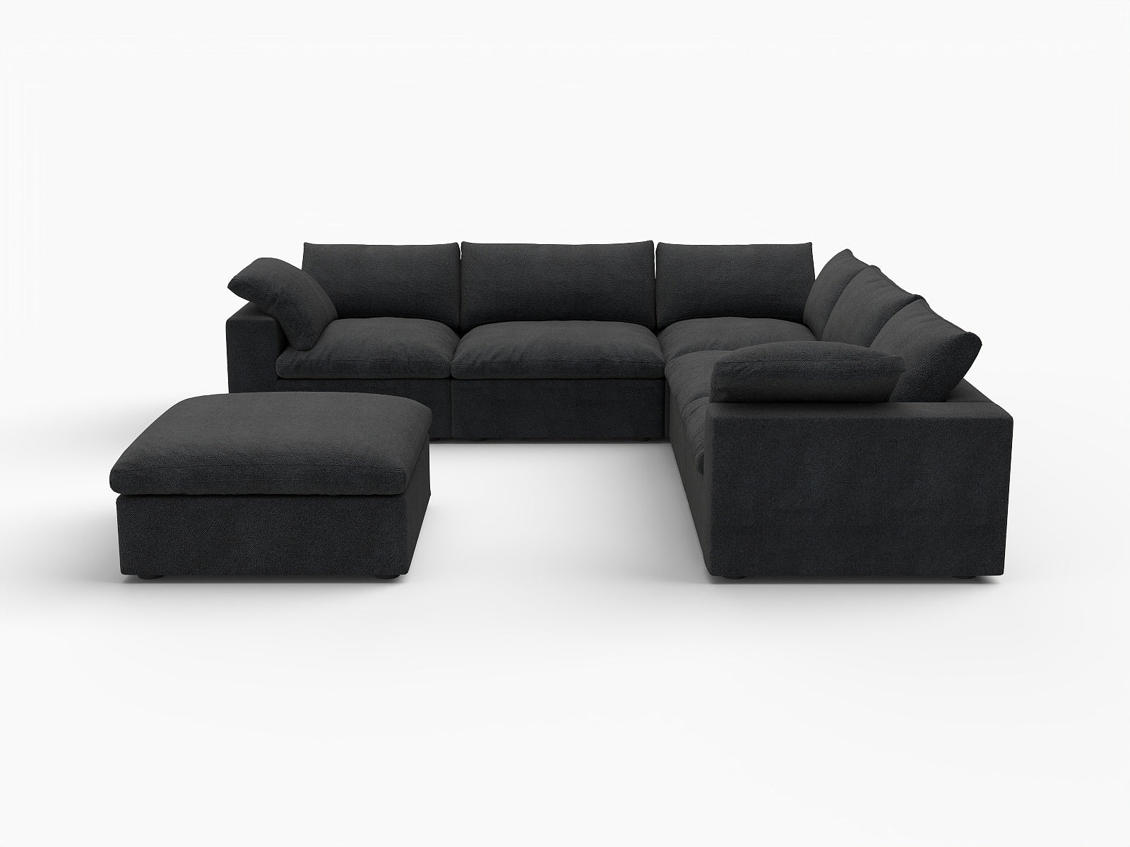 Black Linen Blend Modular L Shaped Six Piece Corner Sectional With Ottoman