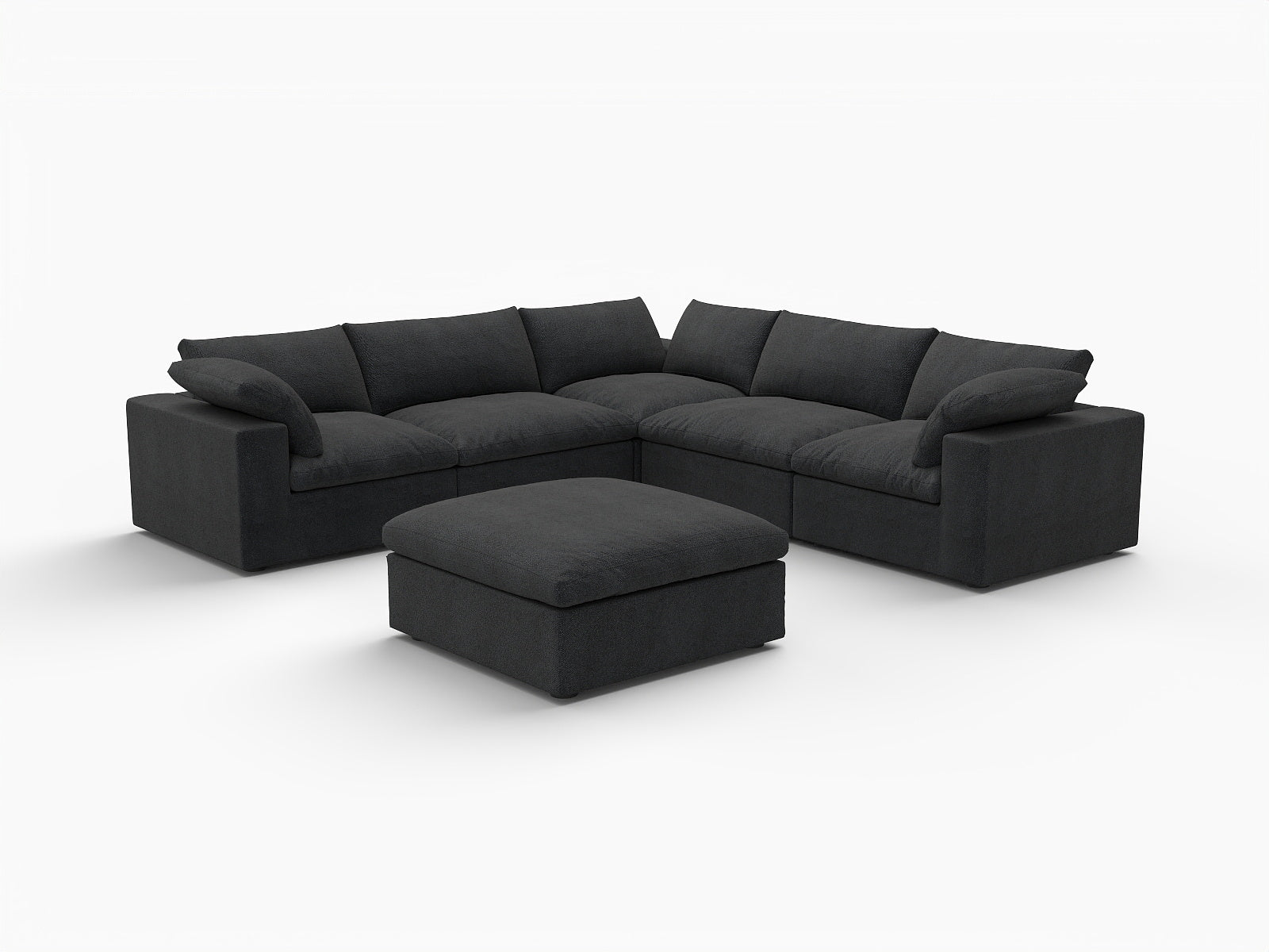 Black Linen Blend Modular L Shaped Six Piece Corner Sectional With Ottoman