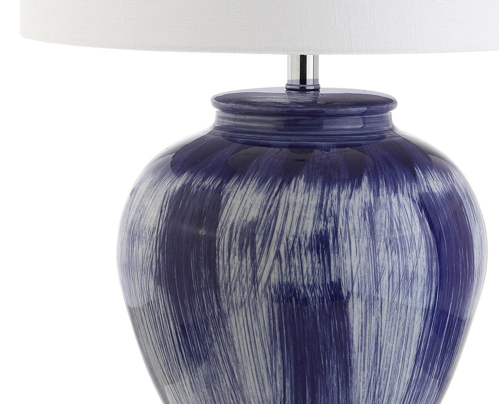 26" Blue And Clear Urn Table Lamp With Drum Shade