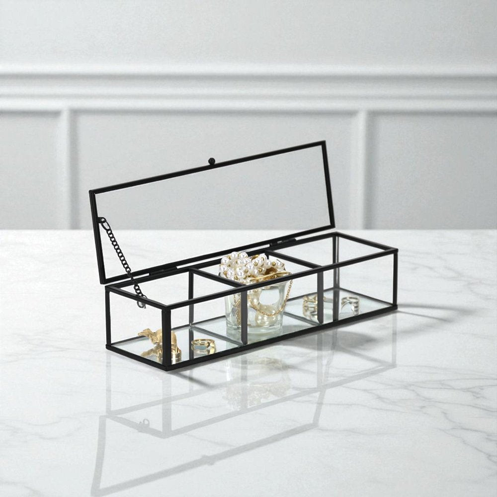 2" Black Glass Hand Painted Decorative Box