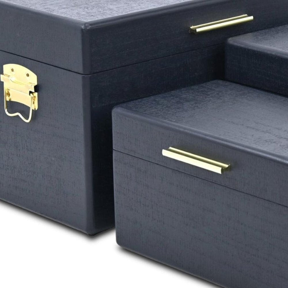 Set of Three Navy Blue Wood Hand Painted Decorative Box