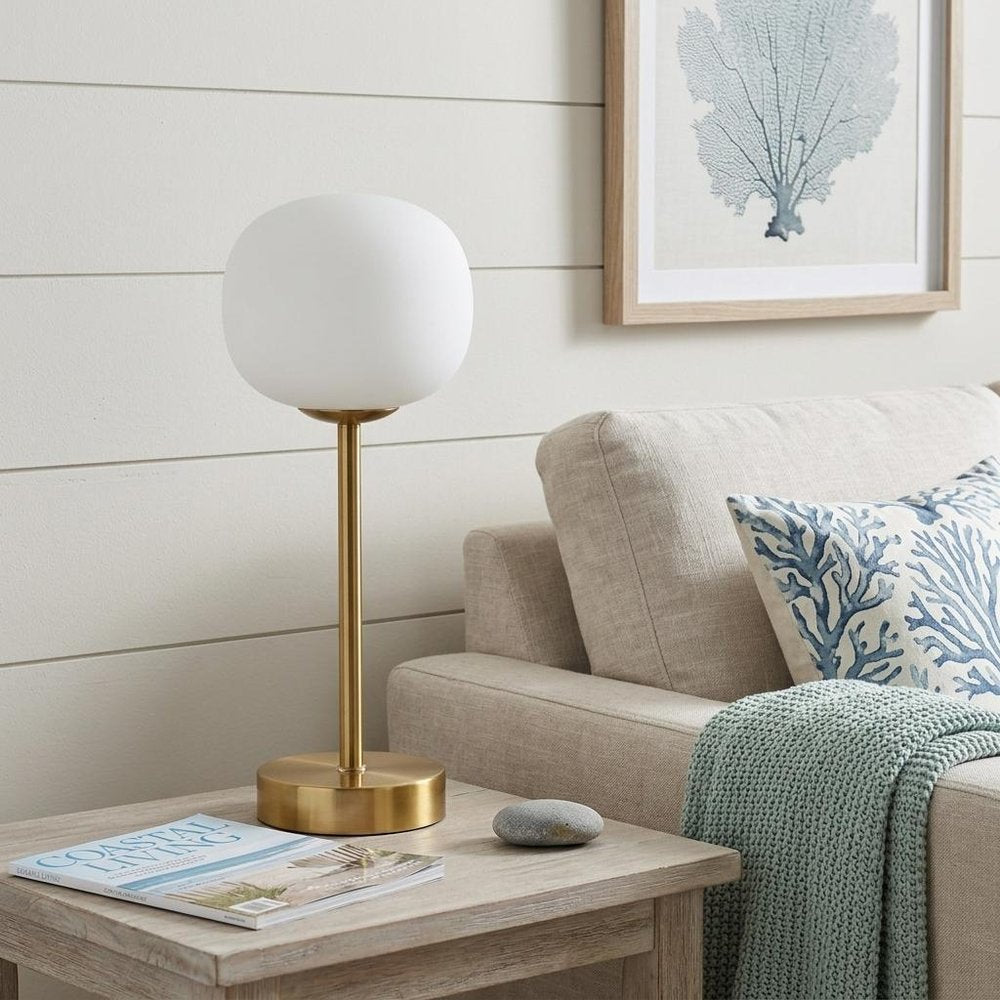 12" Gold USB Table Lamp With Globe Shade