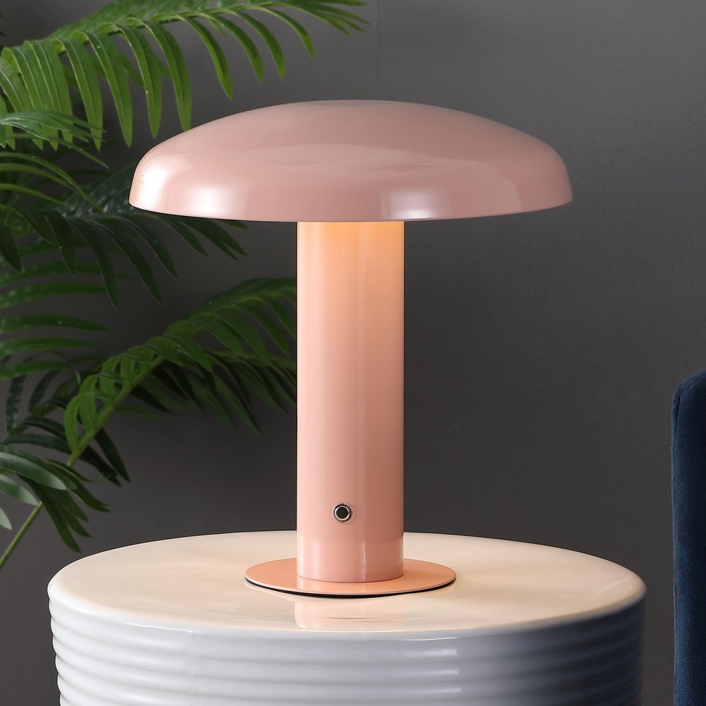 11" Pink Round USB Table Lamp With Globe Shade