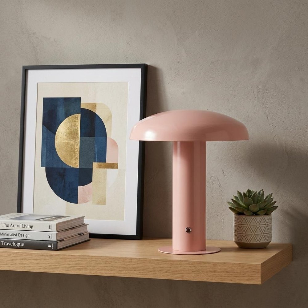 11" Pink Round USB Table Lamp With Globe Shade