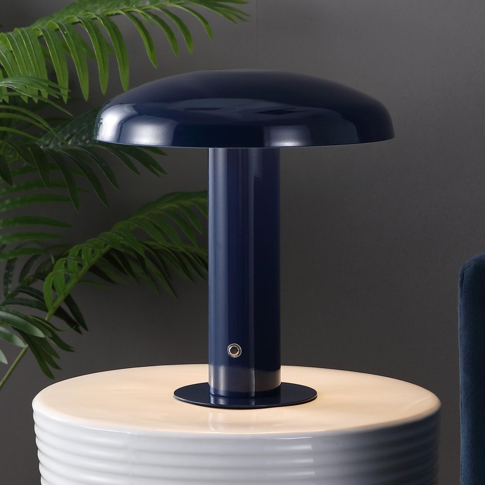 11" Blue Round USB Desk Lamp With Globe Shade