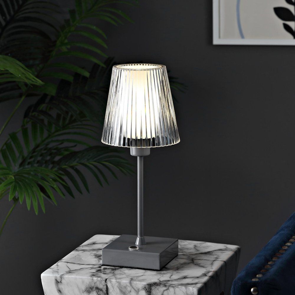 13" Gray USB Table Lamp With Empire Shade