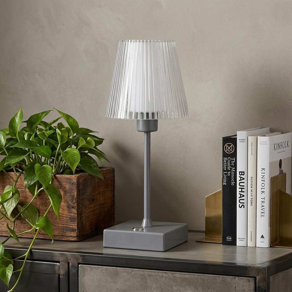 13" Gray USB Table Lamp With Empire Shade