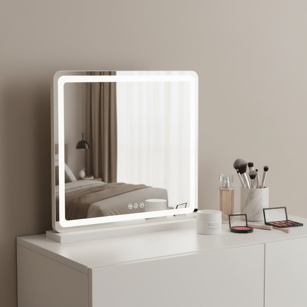 22" Lighted Freestanding Frameless Makeup Shaving Tabletop Mirror With USB