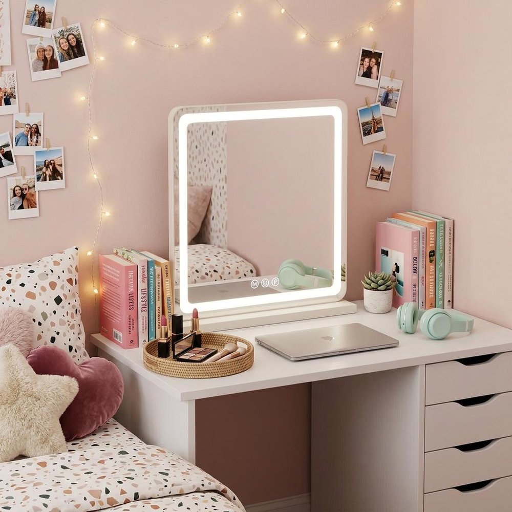 22" Lighted Freestanding Frameless Makeup Shaving Tabletop Mirror With USB