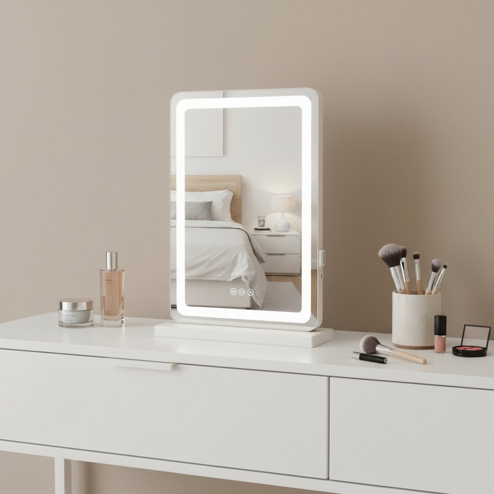 18" Lighted Freestanding Frameless Makeup Shaving Tabletop Mirror With USB