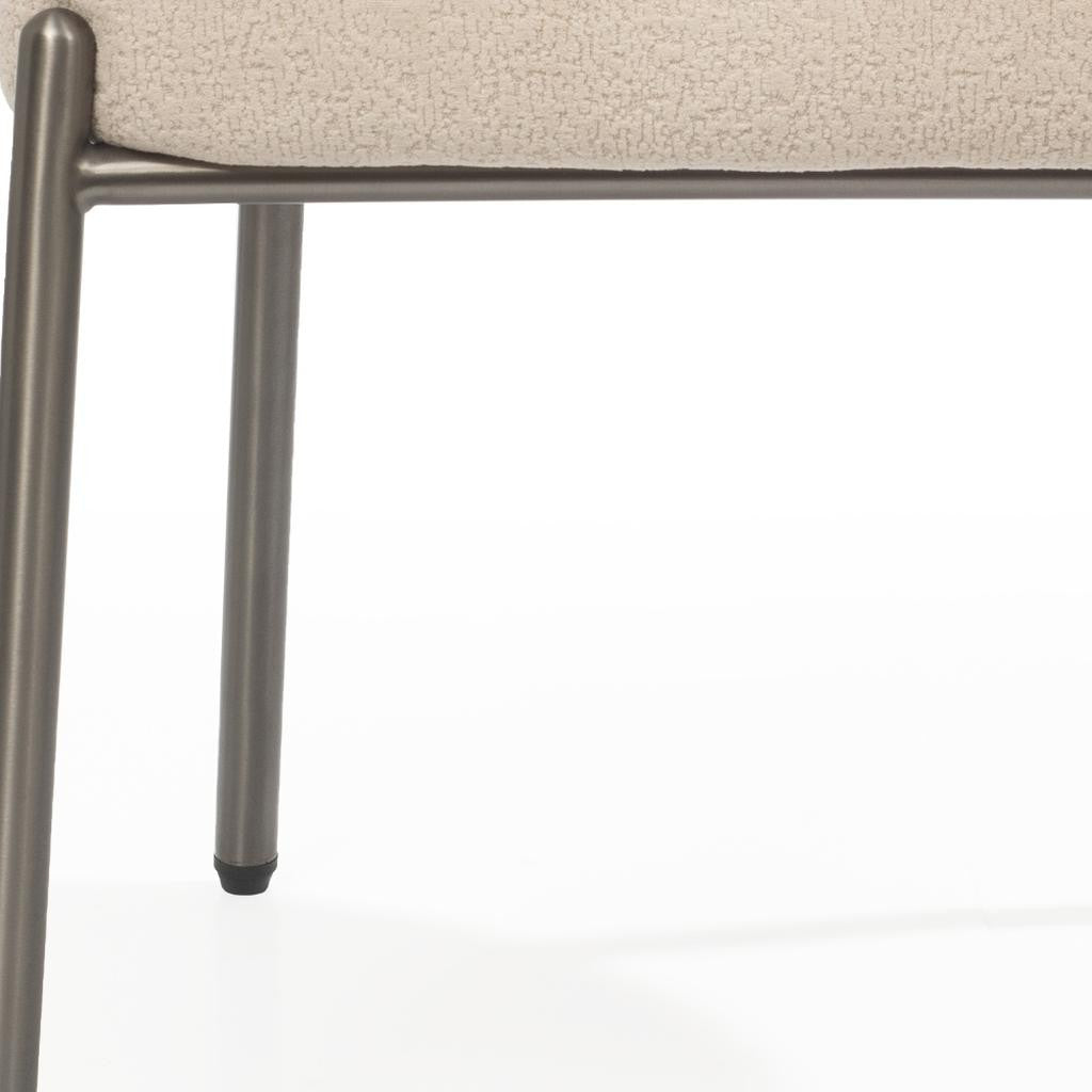 Beige and Gunmetal Boucle and Steel Dining Arm Chair