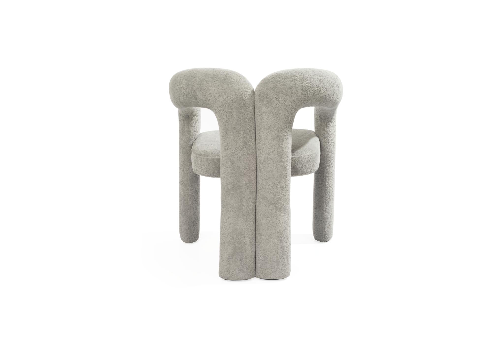 Dark Gray Boucle Partially Open Back Dining Arm Chair