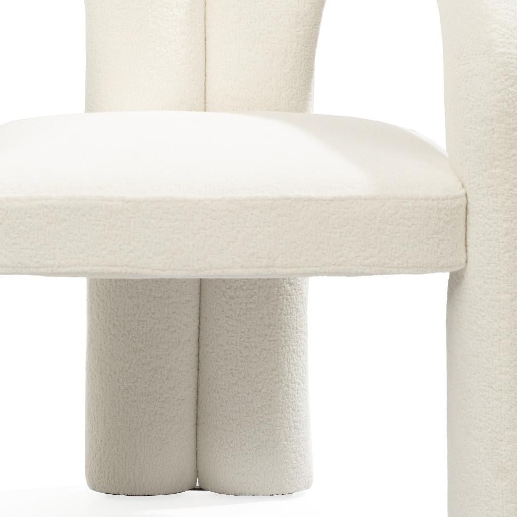 White Boucle Partially Open Back Dining Arm Chair