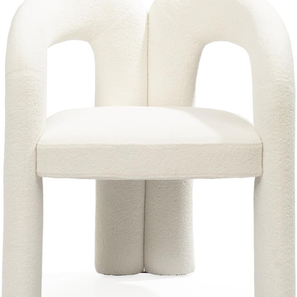 White Boucle Partially Open Back Dining Arm Chair
