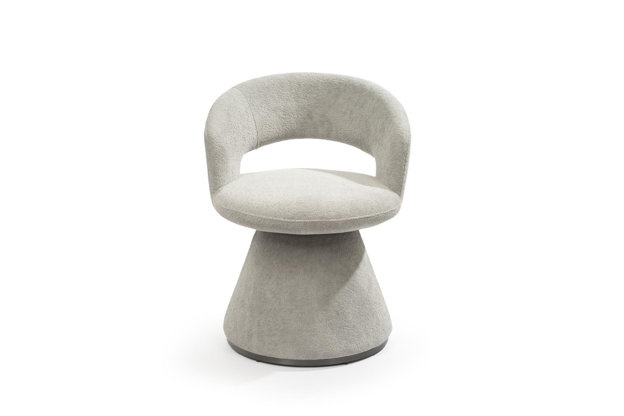 Dark Gray Boucle Partially Open Back Swivel Dining Arm Chair