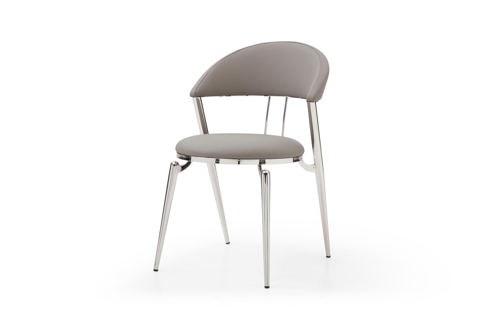 Set of Two Gray and Silver Faux Leather and Stainless Steel Open Back Dining Side Chairs