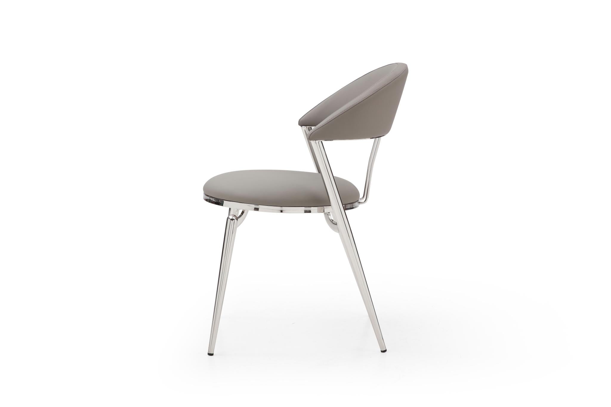 Set of Two Gray and Silver Faux Leather and Stainless Steel Open Back Dining Side Chairs