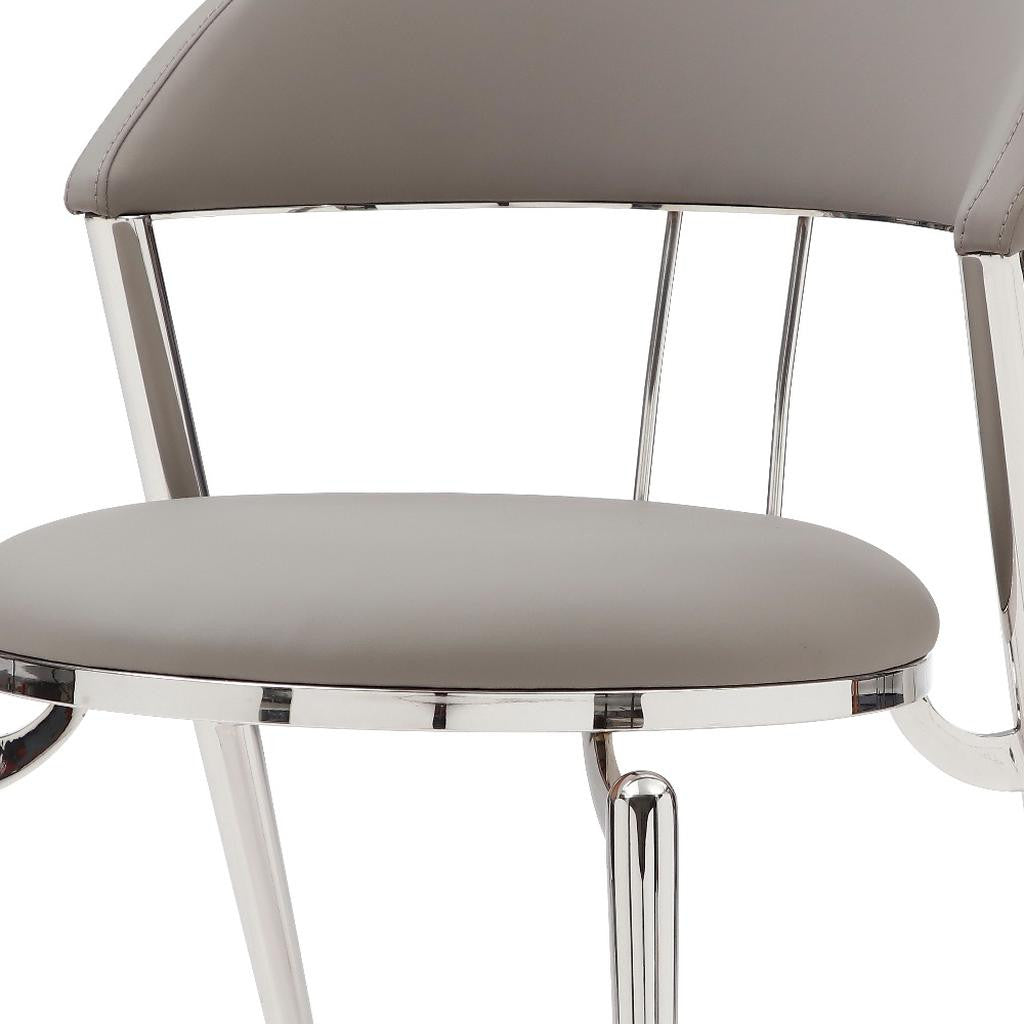 Set of Two Gray and Silver Faux Leather and Stainless Steel Open Back Dining Side Chairs