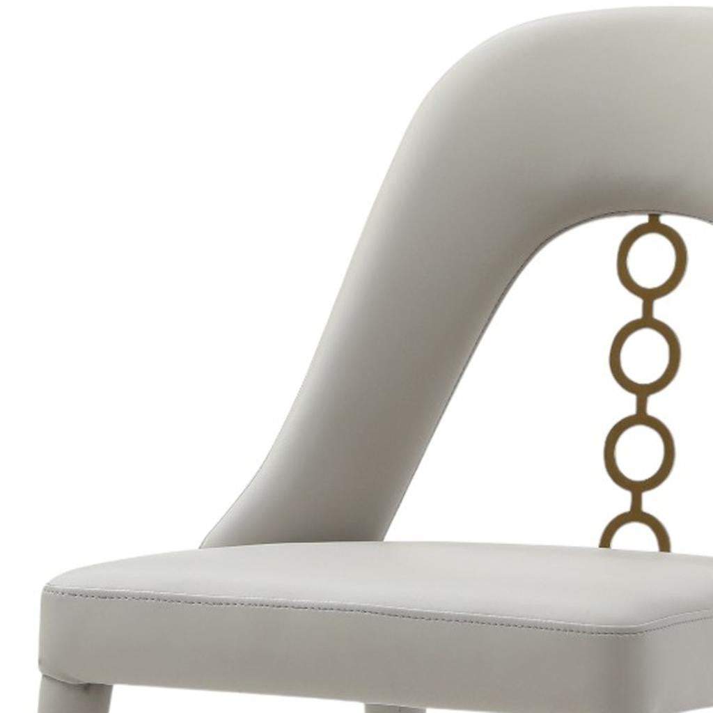 Set of Two Gray and Gold Faux Leather and Stainless Steel Dining Side Chairs
