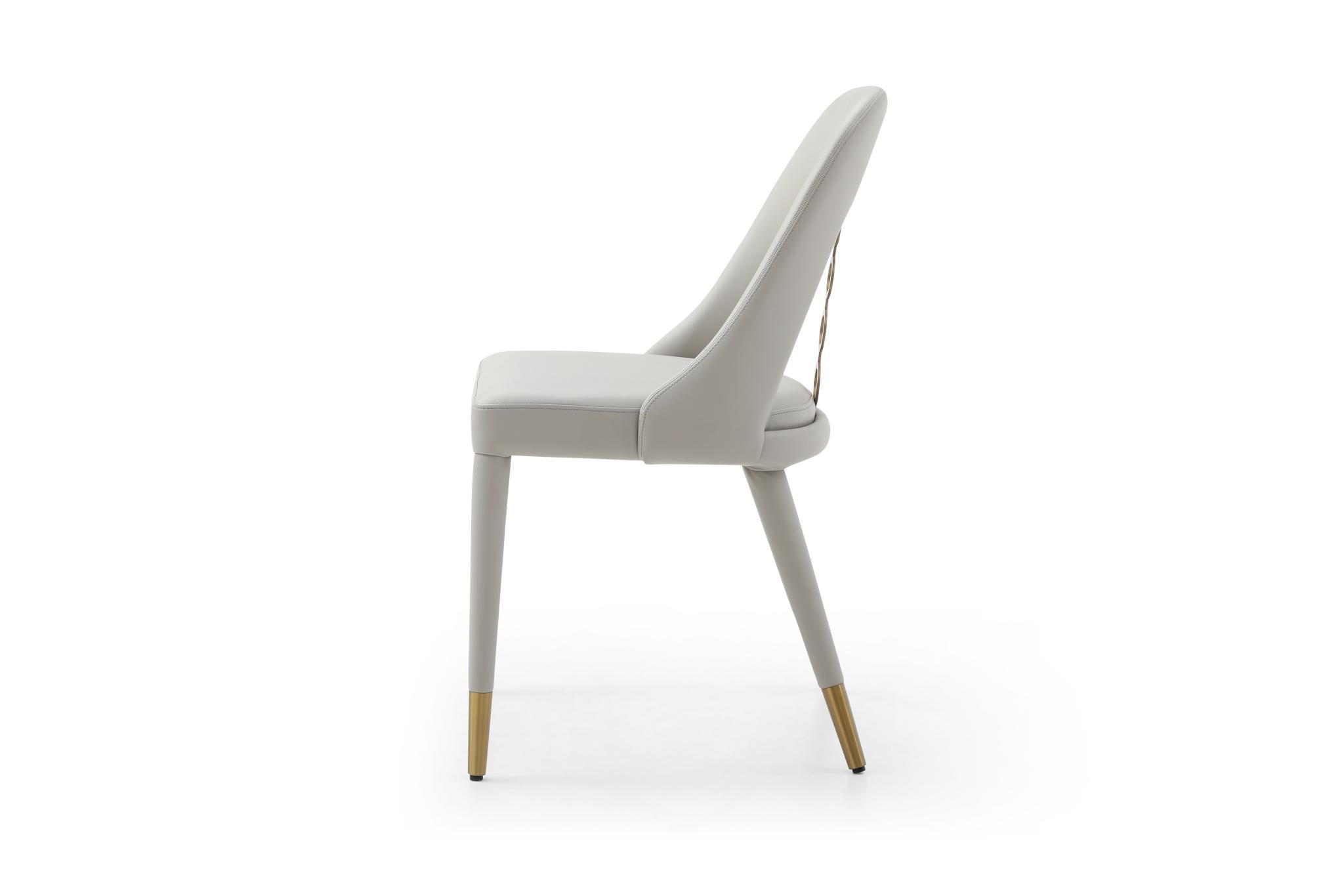 Set of Two Gray and Gold Faux Leather and Stainless Steel Dining Side Chairs