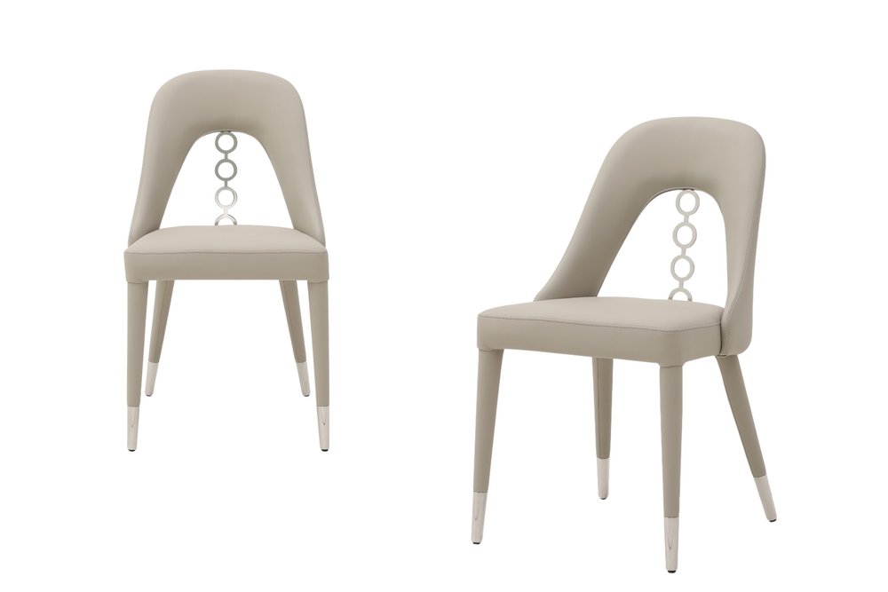 Set of Two Gray and Silver Faux Leather and Stainless Steel Dining Side Chairs