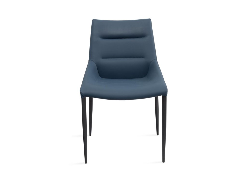 Set of Two Navy Blue and Black Faux Leather and Metal Dining Side Chairs