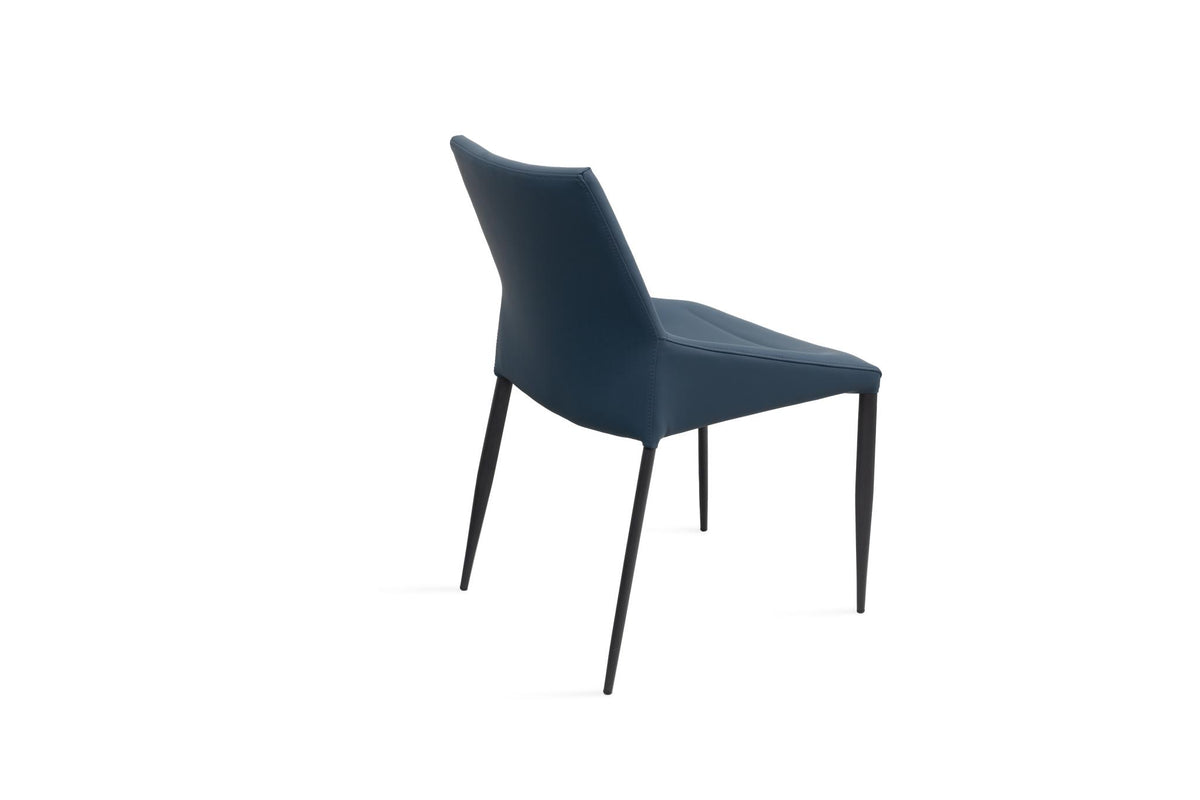 Set of Two Navy Blue and Black Faux Leather and Metal Dining Side Chairs
