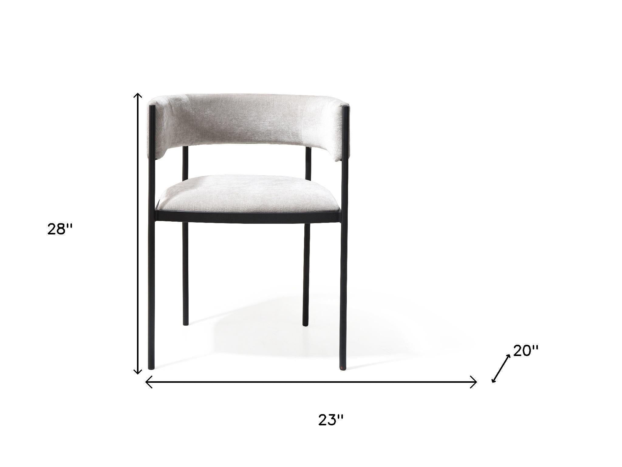 Set of Two Light Gray and Black Fabric and Steel Open Back Dining Arm Chairs