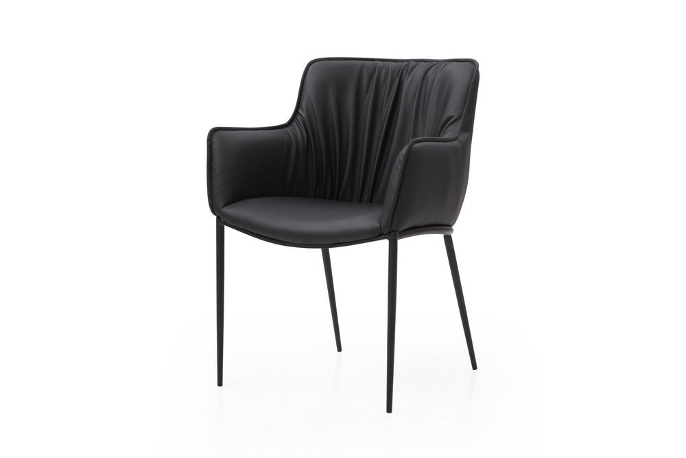 Black Faux Leather and Steel Dining Arm Chair