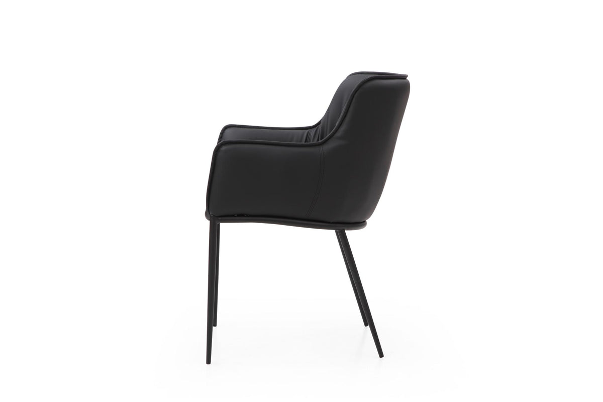 Black Faux Leather and Steel Dining Arm Chair