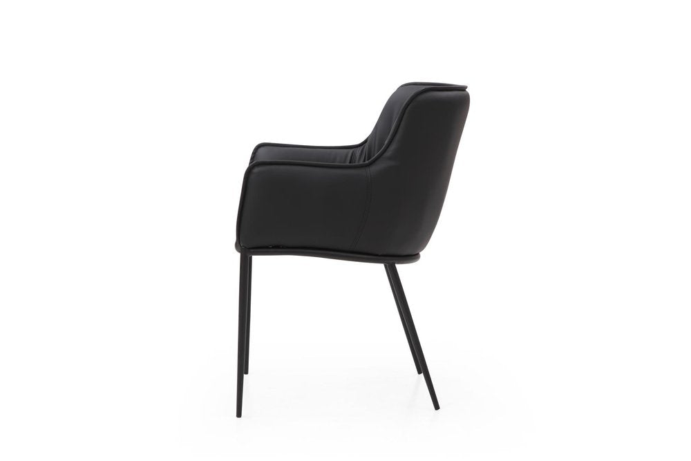 Black Faux Leather and Steel Dining Arm Chair