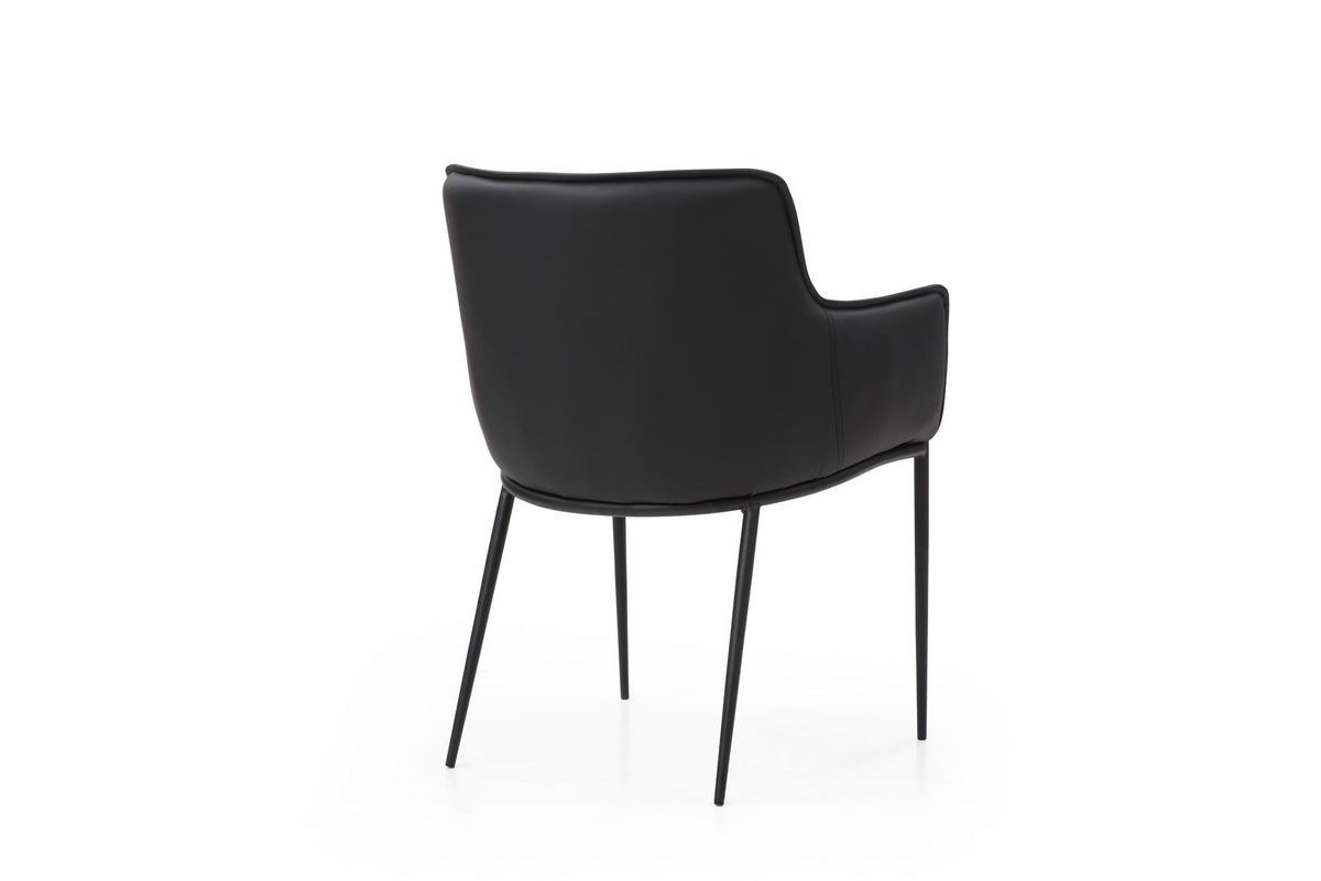 Black Faux Leather and Steel Dining Arm Chair