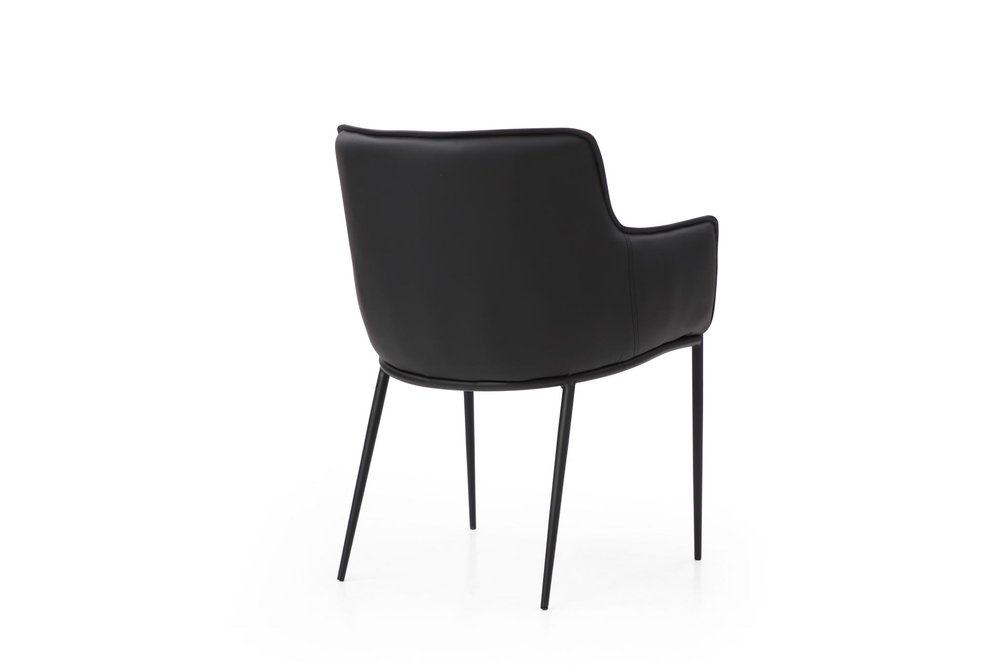 Black Faux Leather and Steel Dining Arm Chair