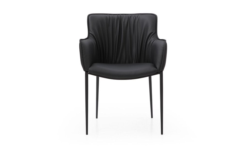 Black Faux Leather and Steel Dining Arm Chair