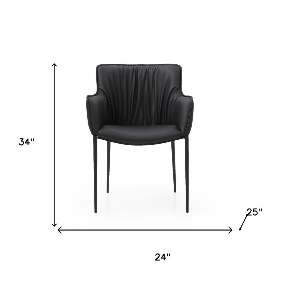 Black Faux Leather and Steel Dining Arm Chair
