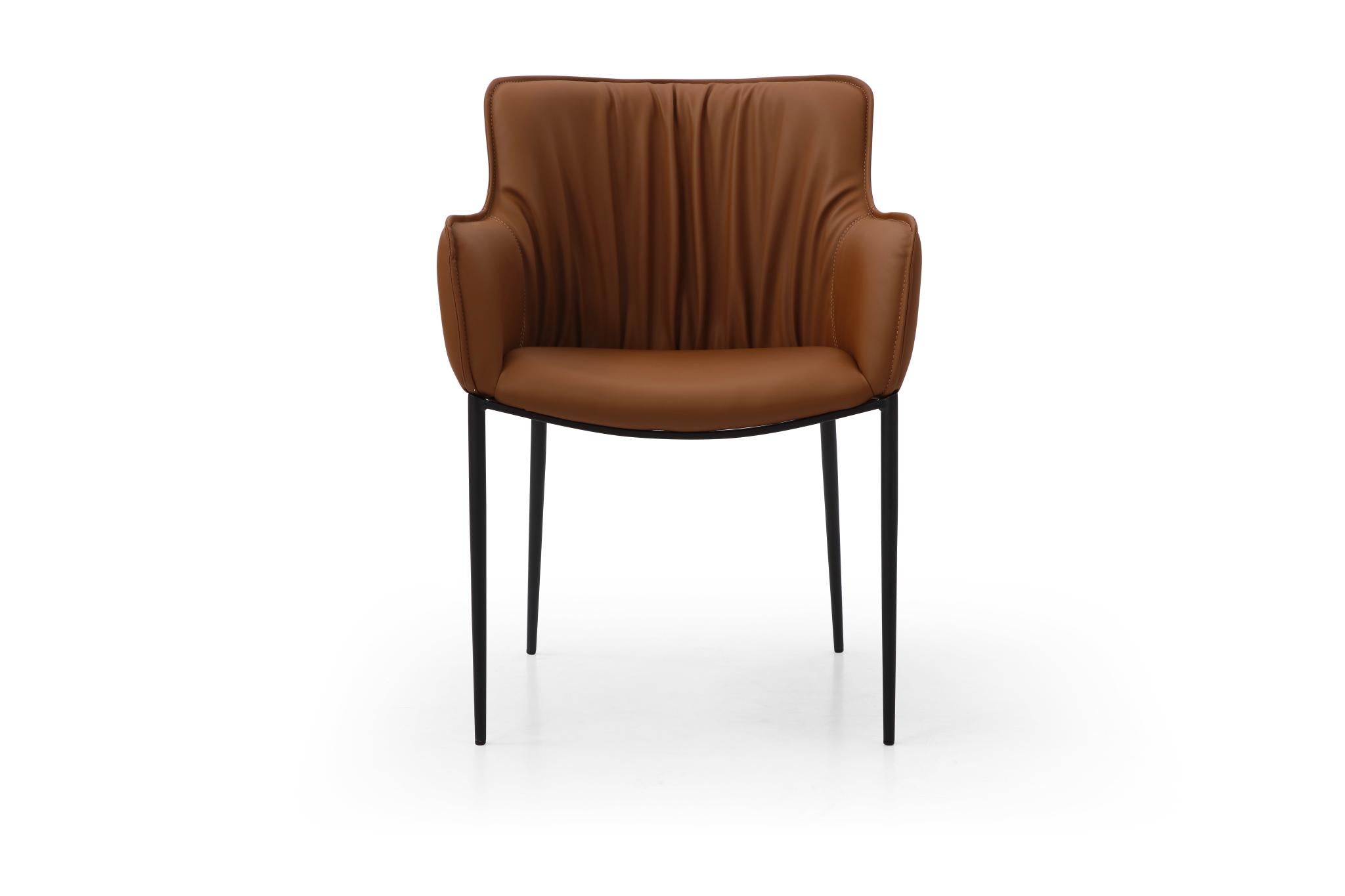 Brown and Black Faux Leather and Steel Dining Arm Chair