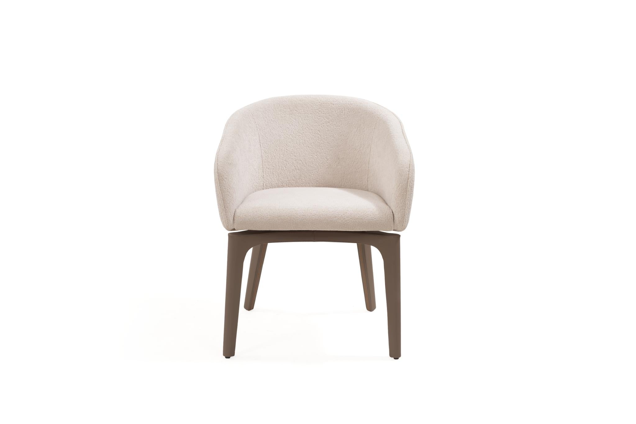 Taupe and Brown Boucle And Faux Leather Dining Arm Chair