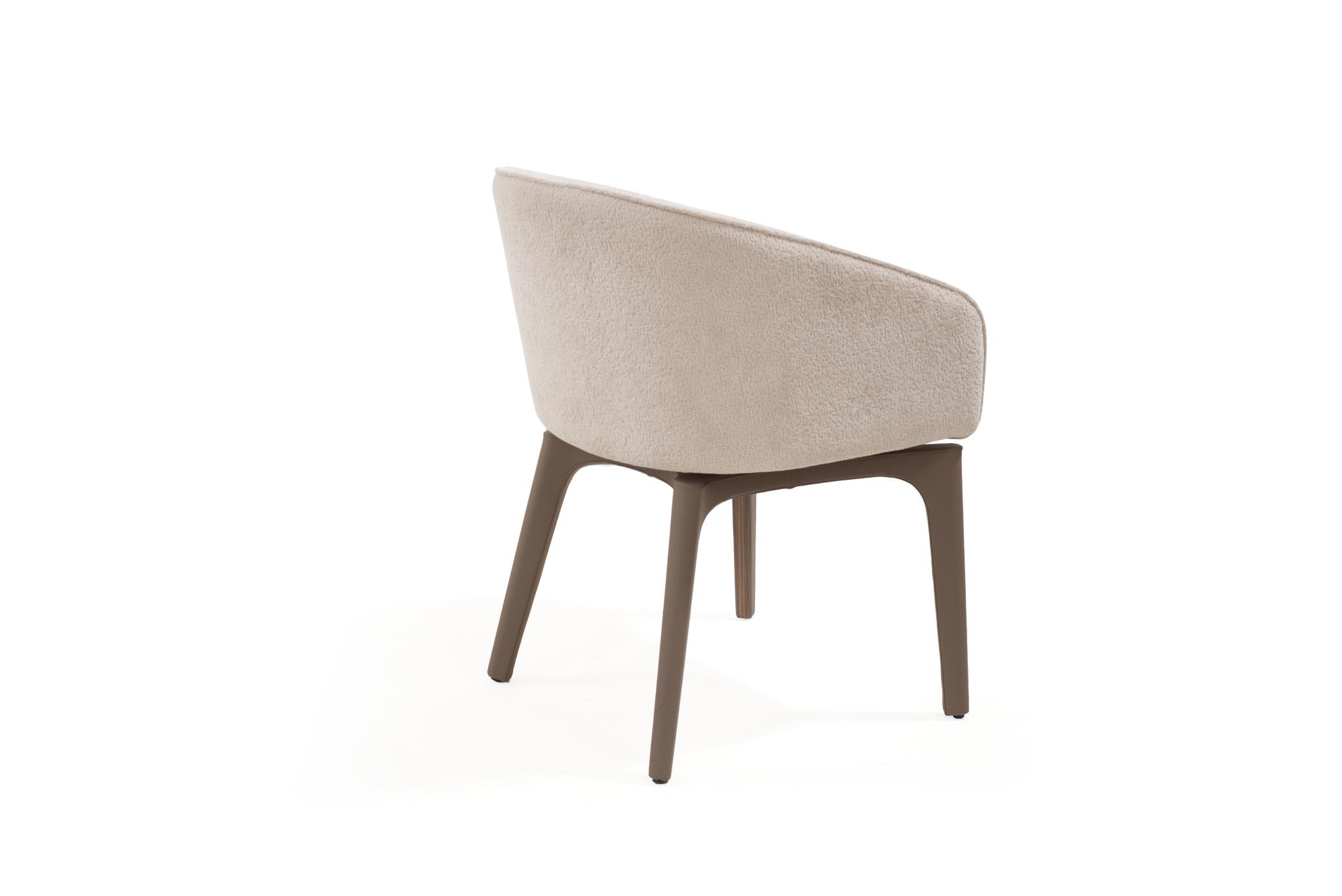 Taupe and Brown Boucle And Faux Leather Dining Arm Chair