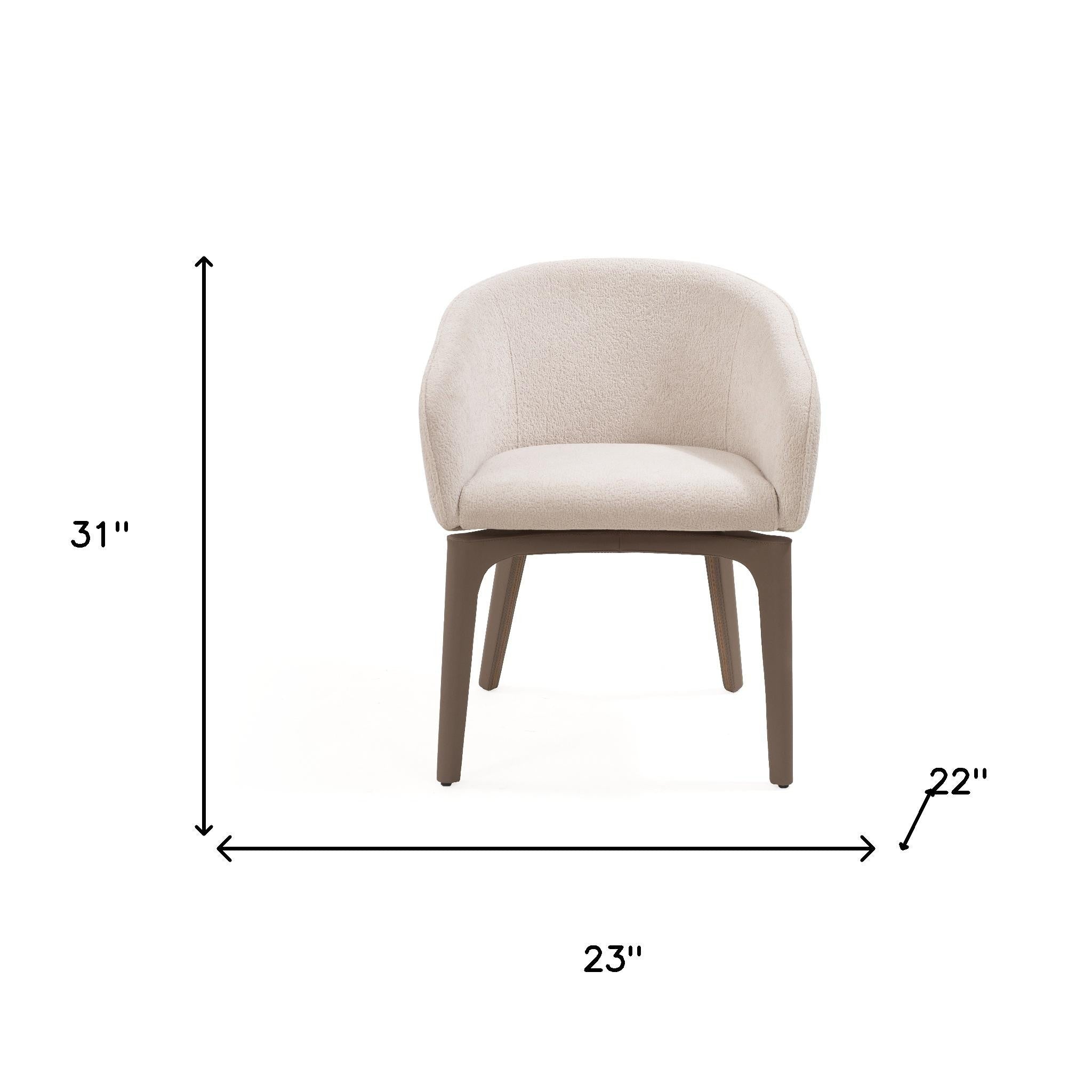 Taupe and Brown Boucle And Faux Leather Dining Arm Chair