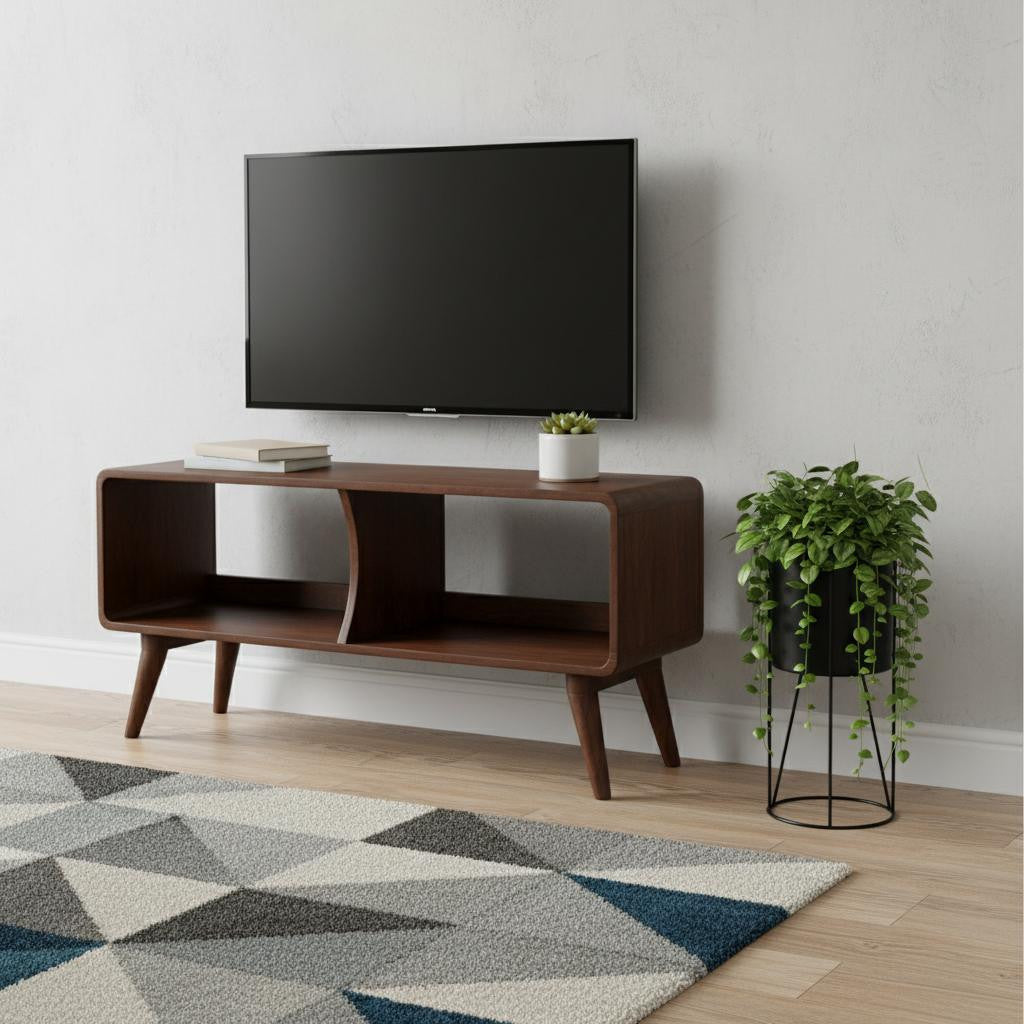 39" Brown Solid Wood Enclosed and Open Storage TV Stand