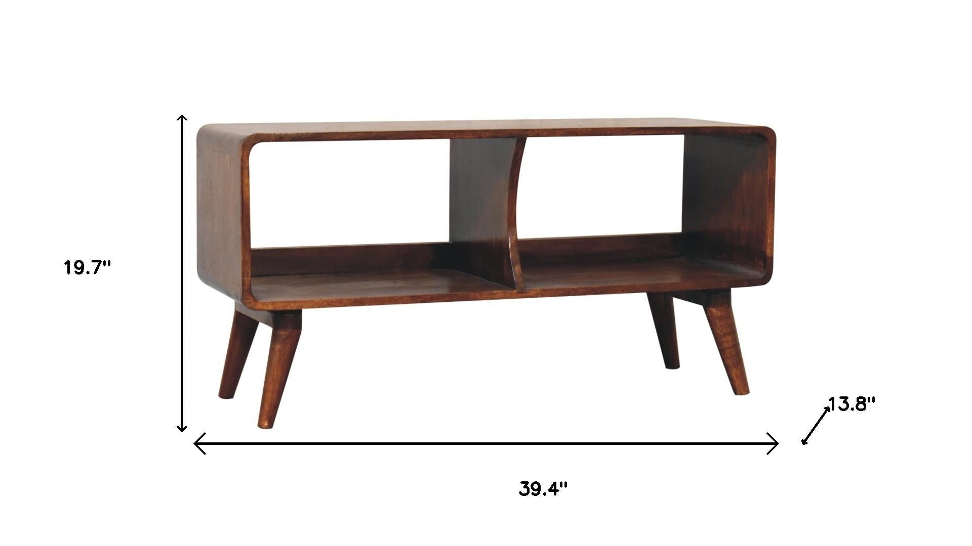 39" Brown Solid Wood Enclosed and Open Storage TV Stand