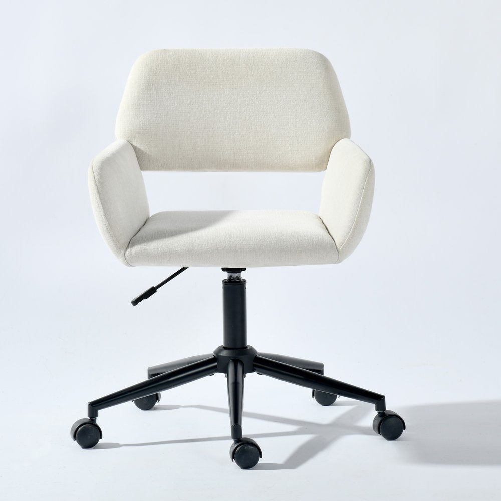 Beige and Black Adjustable Height Swivel Rolling Office Chair