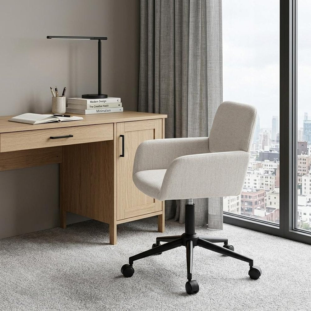 Beige and Black Adjustable Height Swivel Rolling Office Chair