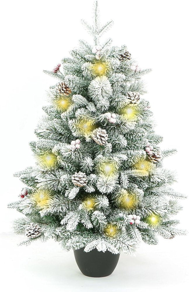 3' Full Flocked Pine Christmas Tree With Decorations