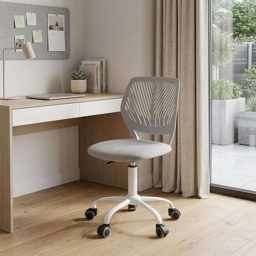 Gray and White Adjustable Height Swivel Rolling Office Chair