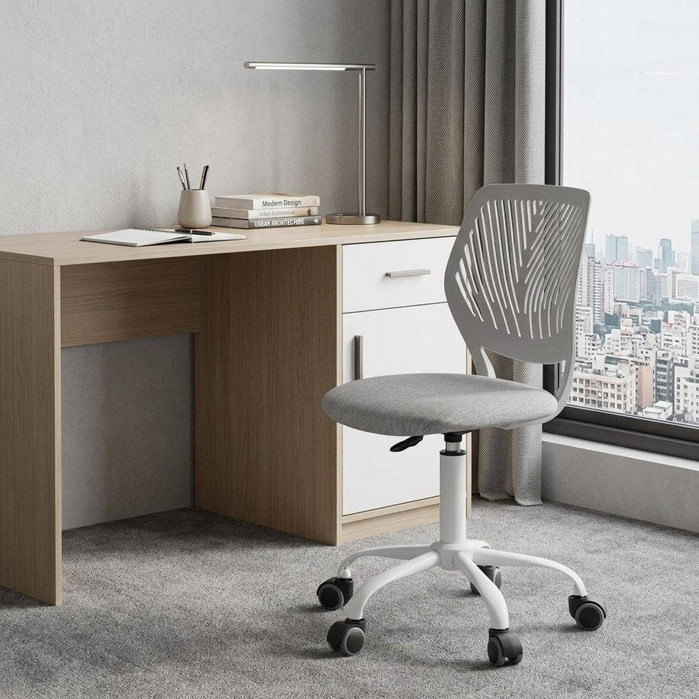 Gray and White Adjustable Height Swivel Rolling Office Chair