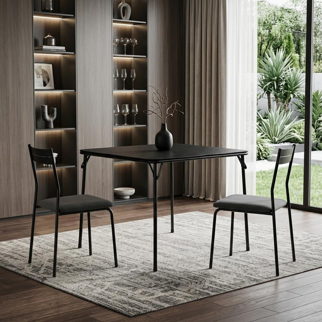 34" Black Wood and Iron Folding Square Card Table