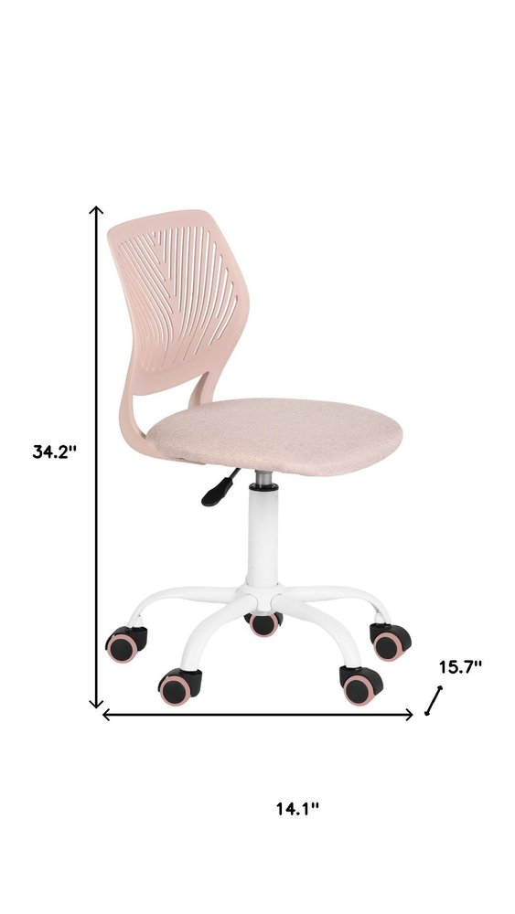 Pale Pink and White Adjustable Height Swivel Rolling Office Chair