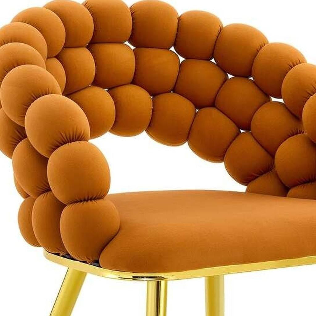 Set of Two Orange And Gold Velvet And Metal Open Back Dining Side Chairs